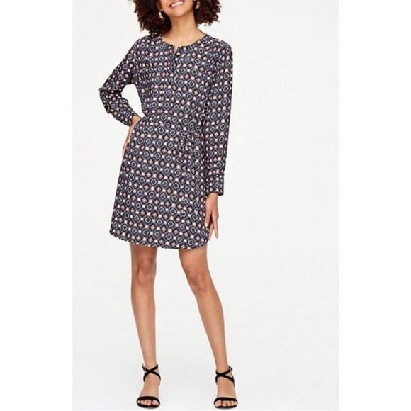 LOFT || Multicolor Geometric Long Sleeve ShirtTail Round Neck Mini Dress S - Picture 1 of 11